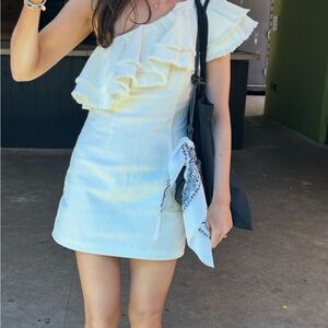 White One-Shoulder Ruffle Dress